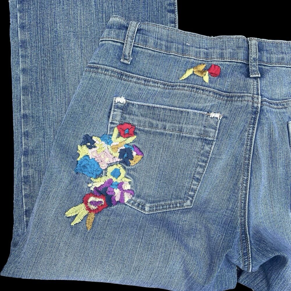 R4R Rave Floral Embroidered Cropped Wider Leg Straight Jeans Sz 32/15 Hippie